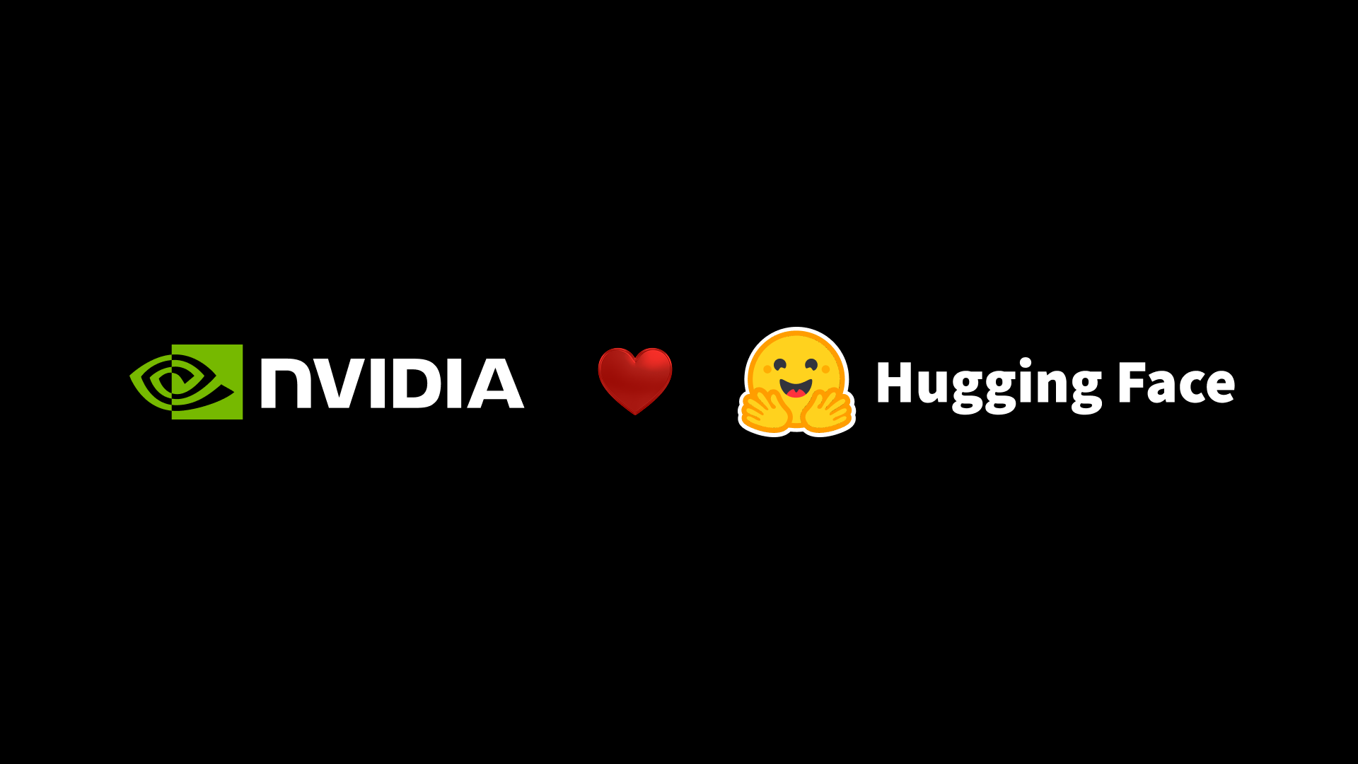 NVIDIA 官方公告主视觉：NVIDIA 标志、红心与 Hugging Face 拥抱标志并排
