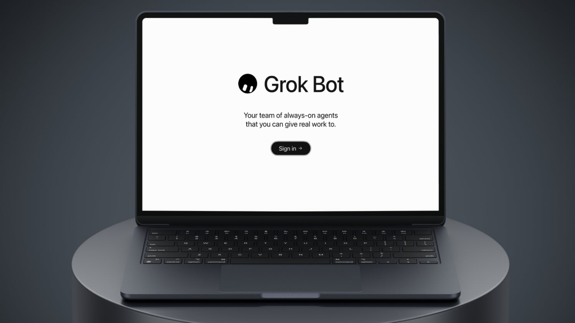 Grok Bot 产品宣传图，展示其登录界面与品牌标识