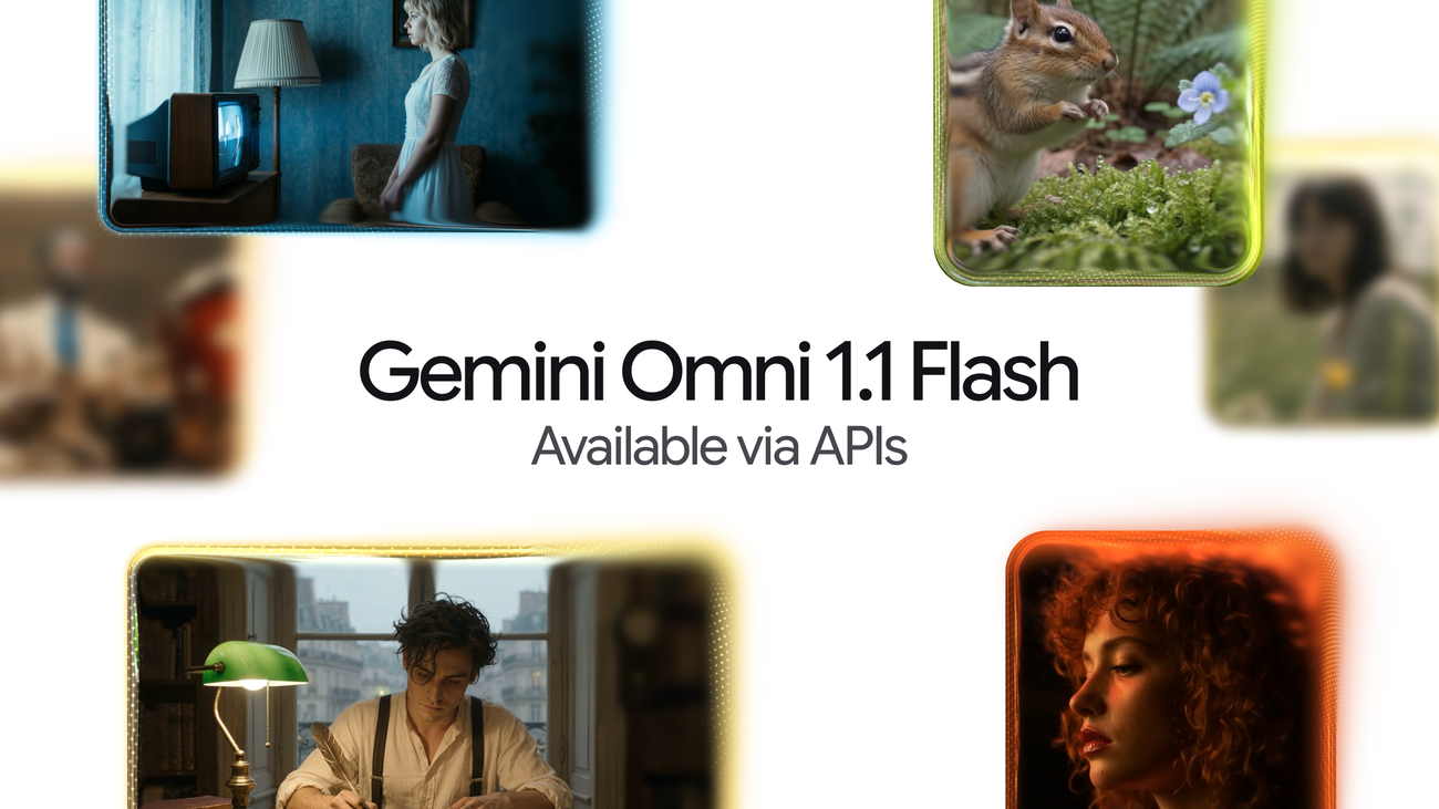 Gemini Omni 1.1 Flash 官方宣传图（标注 Available via APIs）
