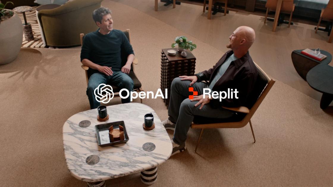 Replit 官方博客封面：OpenAI 与 Replit 标识下的对谈场景