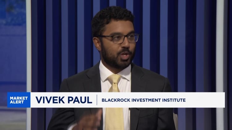 CNBC 财报报道画面：BlackRock Investment Institute 的 Vivek Paul 接受采访