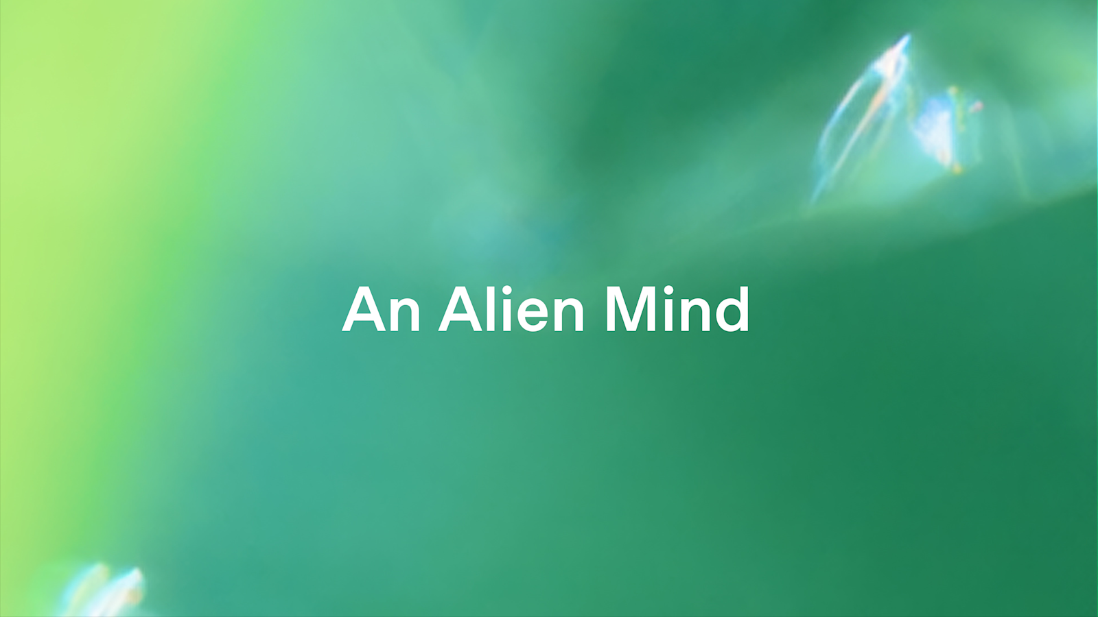 OpenAI 官网文章《An Alien Mind》的官方封面卡片，绿色渐变背景上印有标题文字