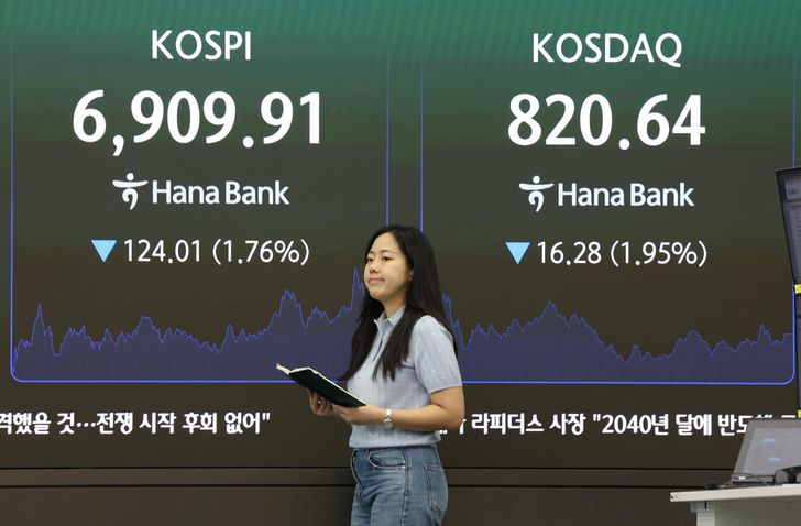 9 月 11 日，首尔韩亚银行交易室内的 KOSPI 与 KOSDAQ 行情屏（图片：The Korea Times / Yonhap）