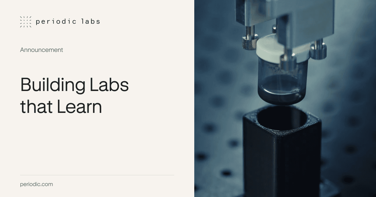 Periodic Labs 公告《Building Labs that Learn》题图：右侧为实验室仪器装载样品的实拍画面
