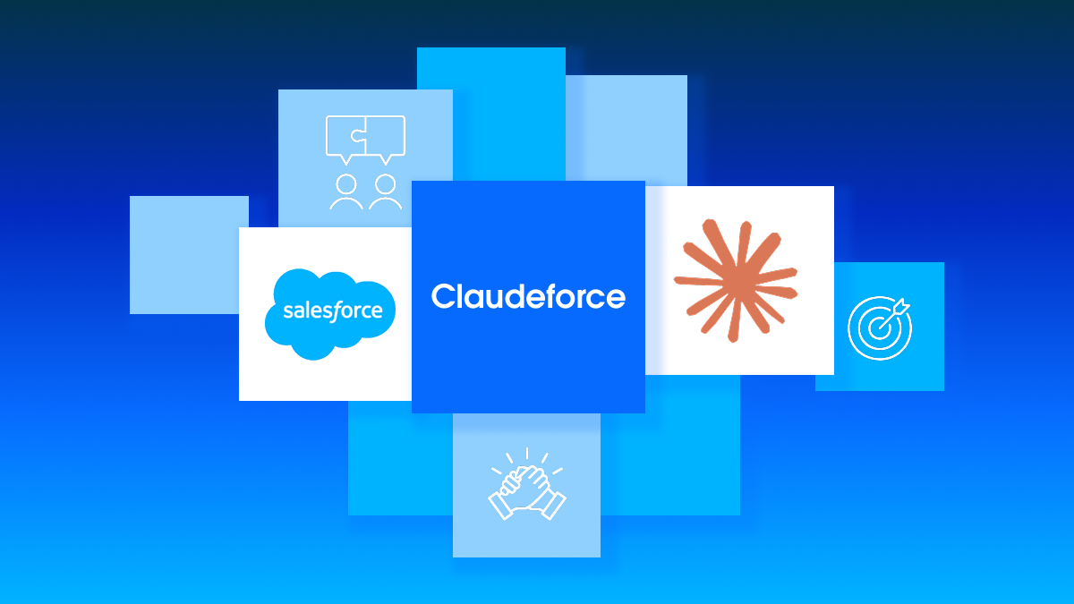 Claudeforce 合作官方视觉图，中央是 Claudeforce 标识与 Salesforce、Anthropic 图标