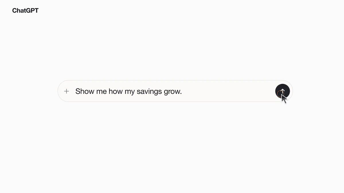 Bleuel 第一条演示跟帖的画面：ChatGPT 输入框中输入 “Show me how my savings grow.”