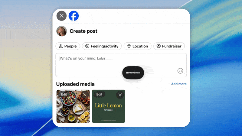 Meta AI 在 Mac 上的跨应用听写：Facebook 发布框内直接语音输入