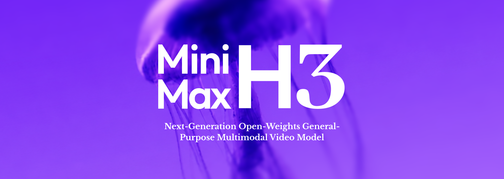 MiniMax H3 发布页横幅：下一代开放权重通用多模态视频模型