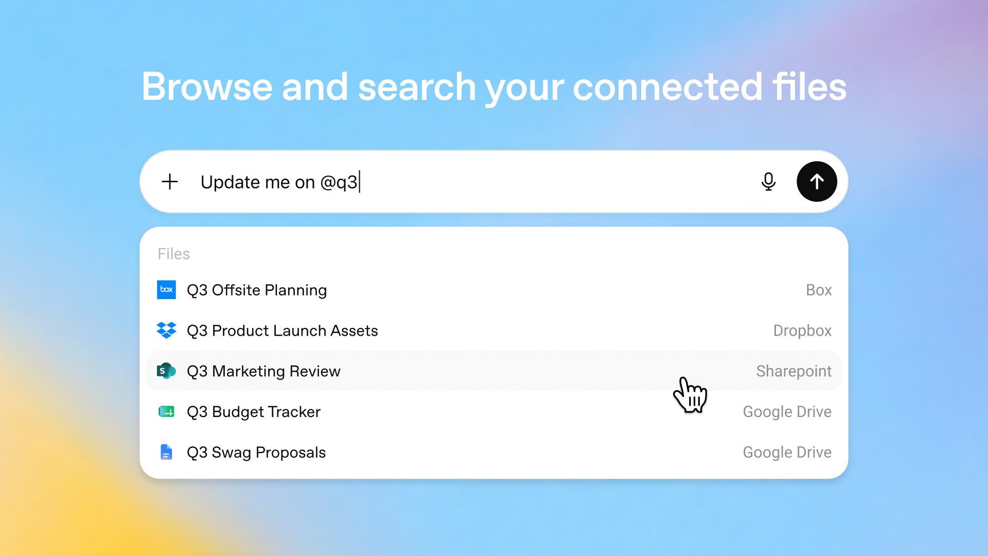 OpenAI 公告配图：ChatGPT Library 的浏览与搜索界面，文件列表包含来自 Box、Dropbox、SharePoint 与 Google Drive 的项目文件
