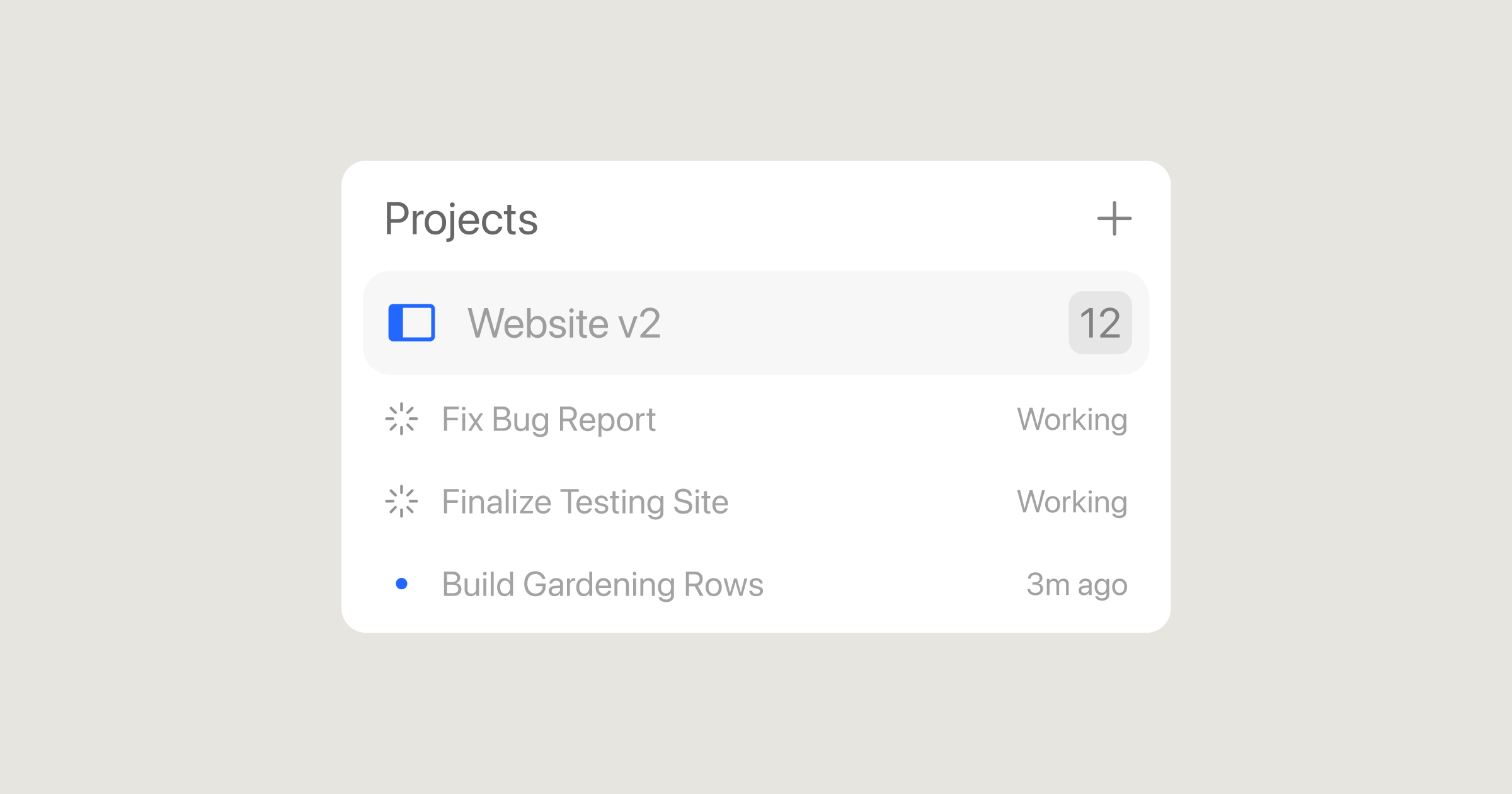 Cursor Projects 界面：项目列表与正在运行的智能体任务