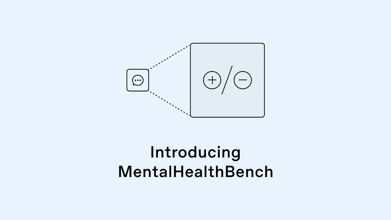 OpenAI 官方博客的 MentalHealthBench 发布配图：对话气泡展开为带正负评分的卡片