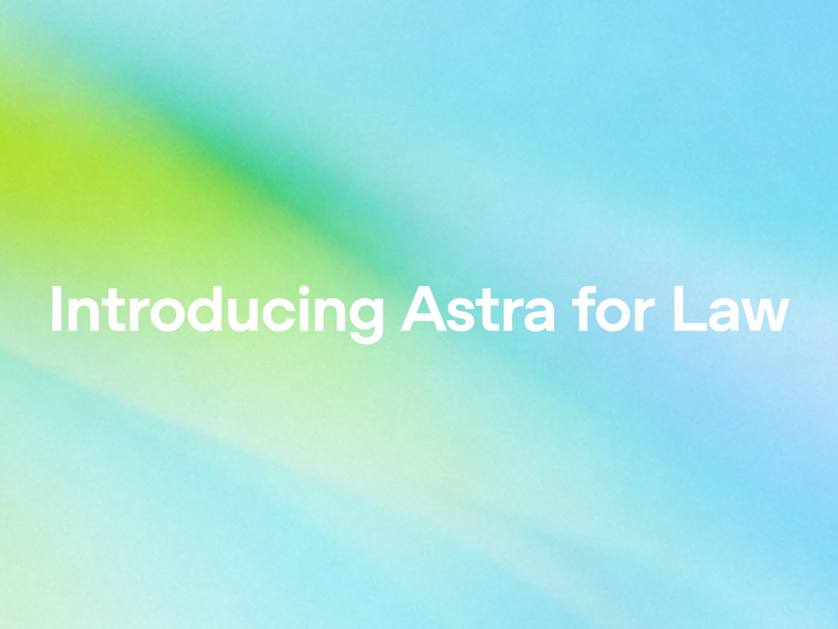 OpenAI 公告《Introducing Astra for Law》的官方配图：蓝绿渐变背景上印有白色标题