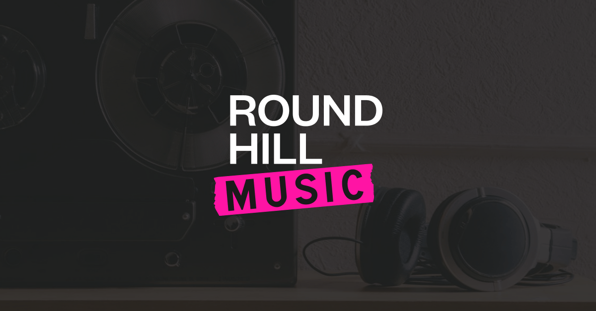 Round Hill Music 官网品牌图：录音室设备与 ROUND HILL MUSIC 字样