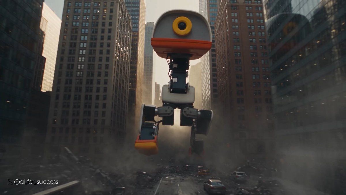 @ai_for_success 制作的「MicroDuck goes full Godzilla mode」恶搞视频画面