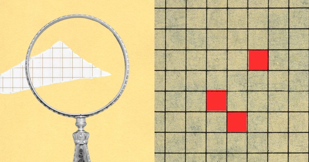 Anthropic 威胁情报报告页面的配图：一把放大镜检视网格纸，右侧网格中标注了若干红色方块