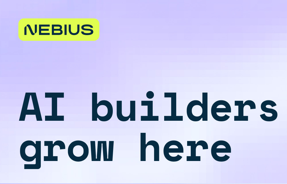 Nebius AI Builder Program 加入页面使用的宣传图，标语为 AI builders grow here