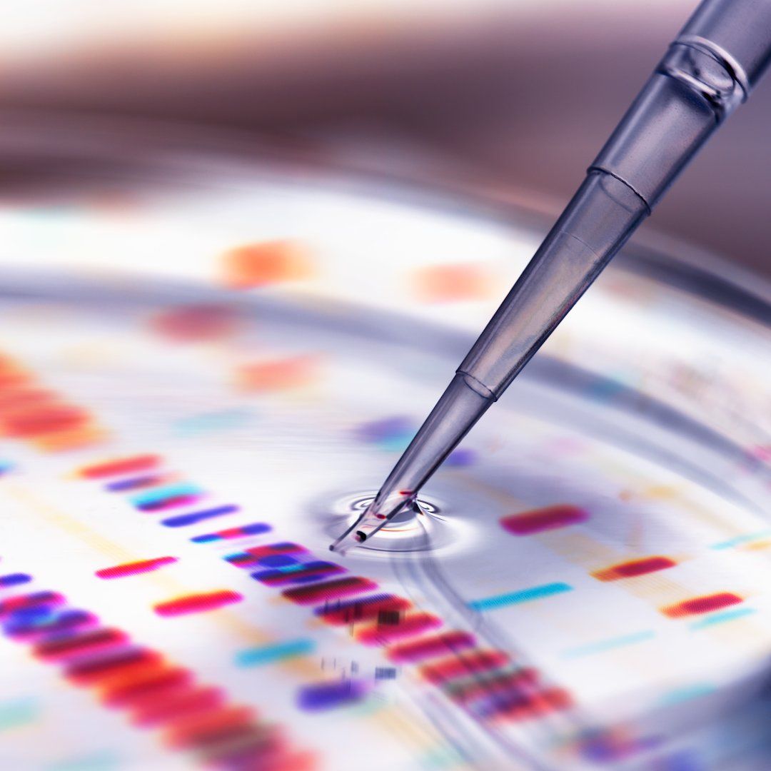 推文串中 DNM1 帖文的配图：一支移液器悬在 DNA 芯片上方