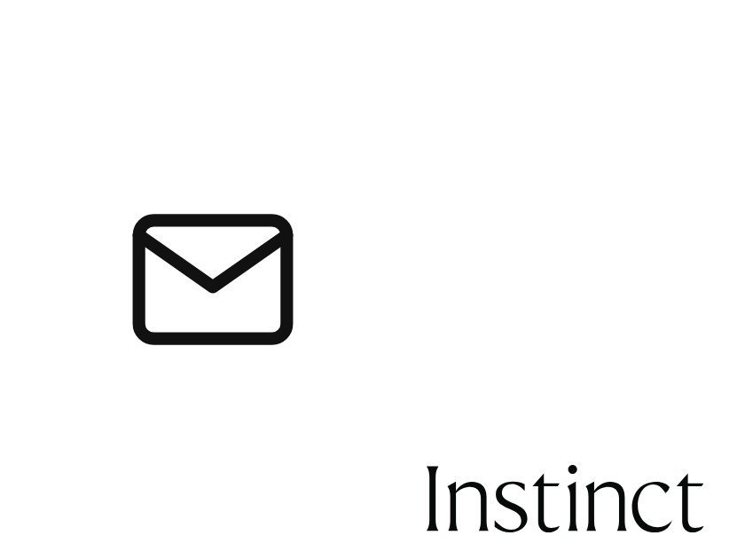 Instinct 邮件功能的品牌图：白色背景上的黑色线条信封图标，右下角为衬线字体的 Instinct 字样（图片由 Instinct 提供，经 TechCrunch 发布）