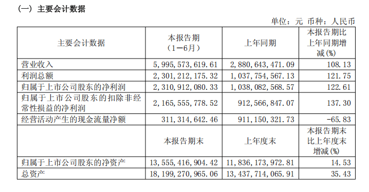 寒武纪2026年半年度报告主要会计数据