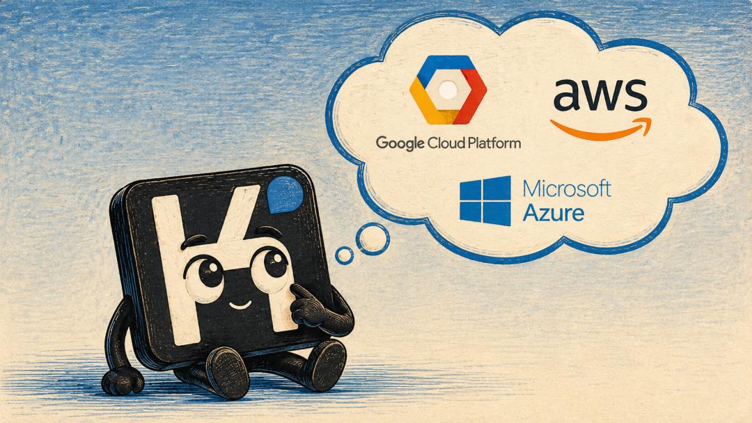 腾讯科技报道配图（原报道标注由 AI 生成）：Kimi 形象角色与 Google Cloud、AWS、Microsoft Azure 标识