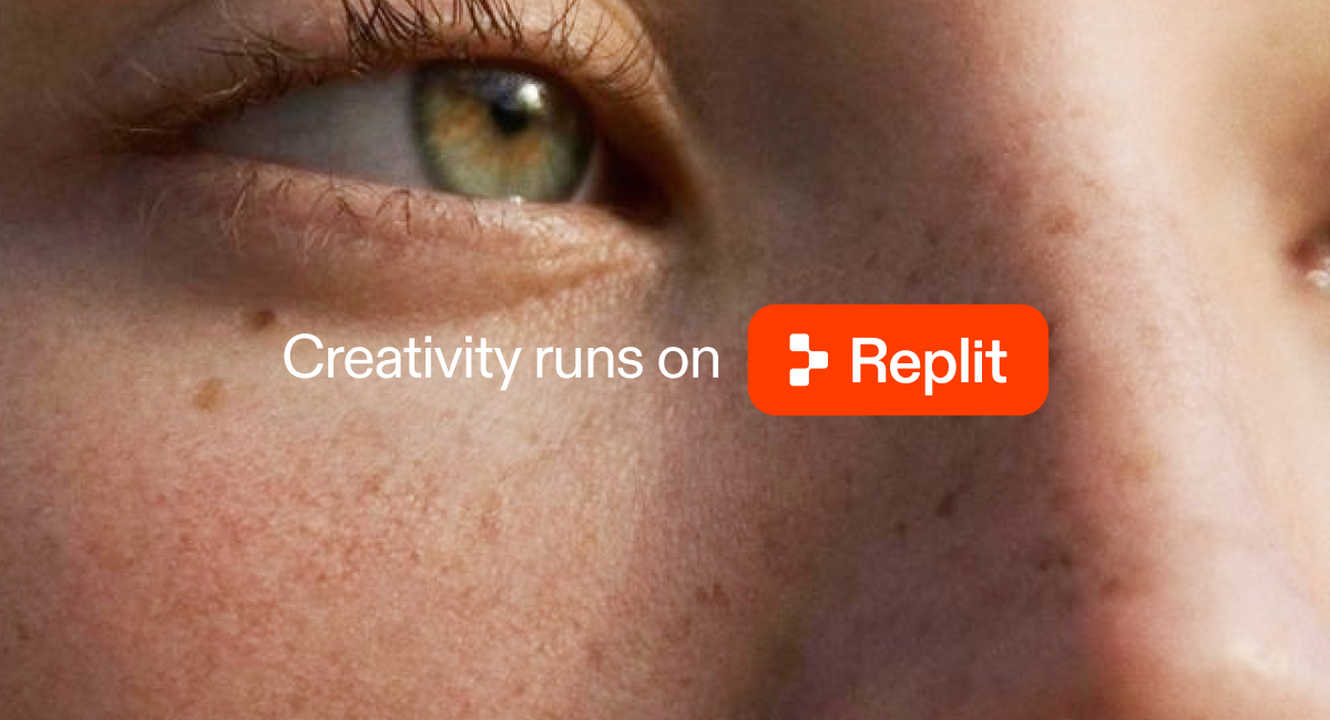 Replit 官网使用的品牌图，带有 Replit 标志与“Creativity runs on”标语