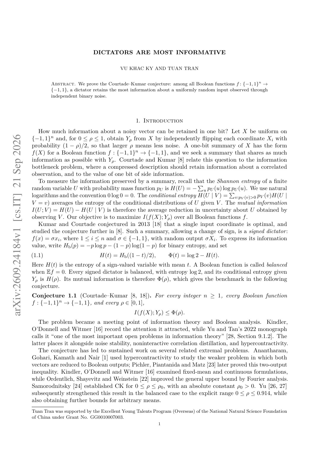 Ky 与 Tran 的论文《Dictators are most informative》首页