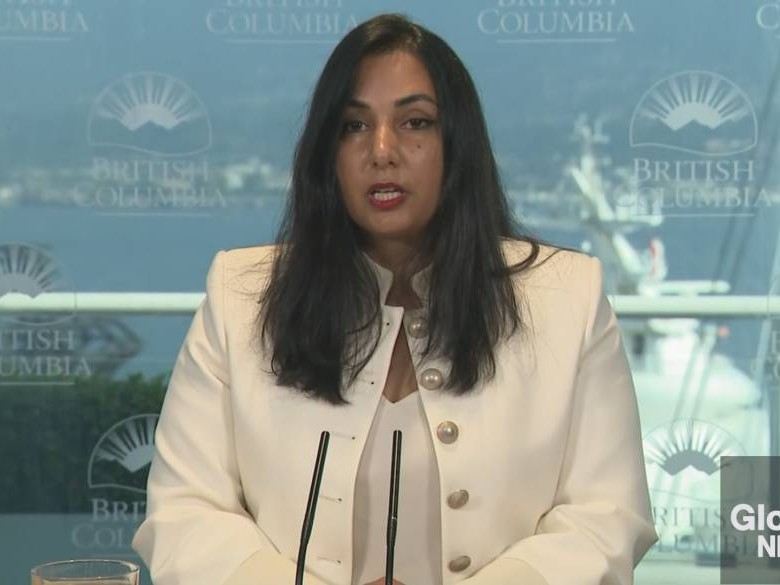 B.C. 总检察长 Niki Sharma 在 9 月 21 日的新闻发布会上（Global News 视频画面）