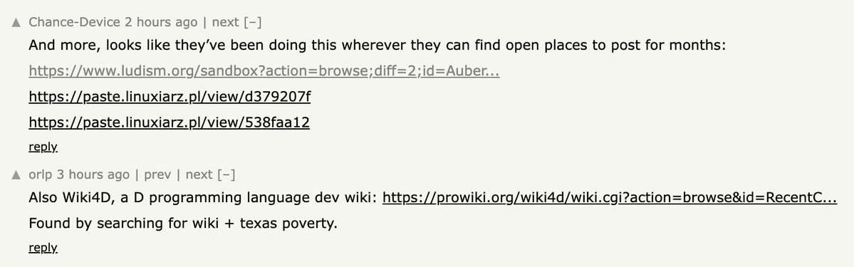 Zvi 文章收录的 Hacker News 讨论截图：用户贴出更多疑似被 agent 占用的站点链接