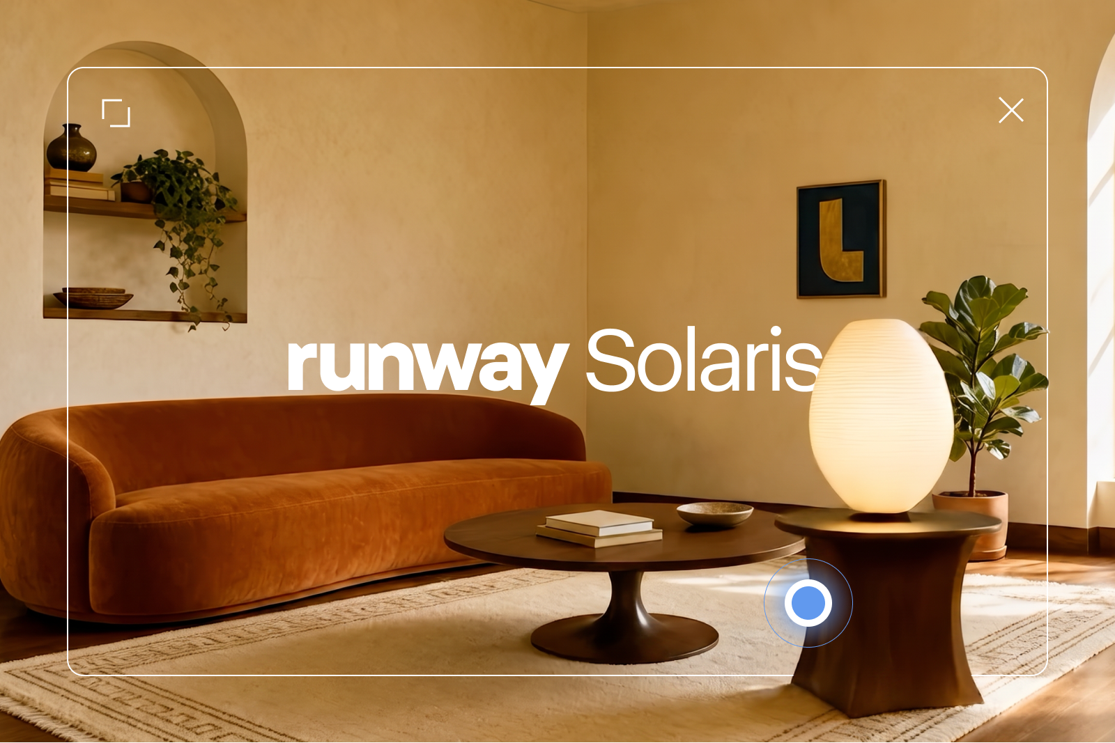Runway Solaris 官方博客封面：模型生成的客厅界面演示