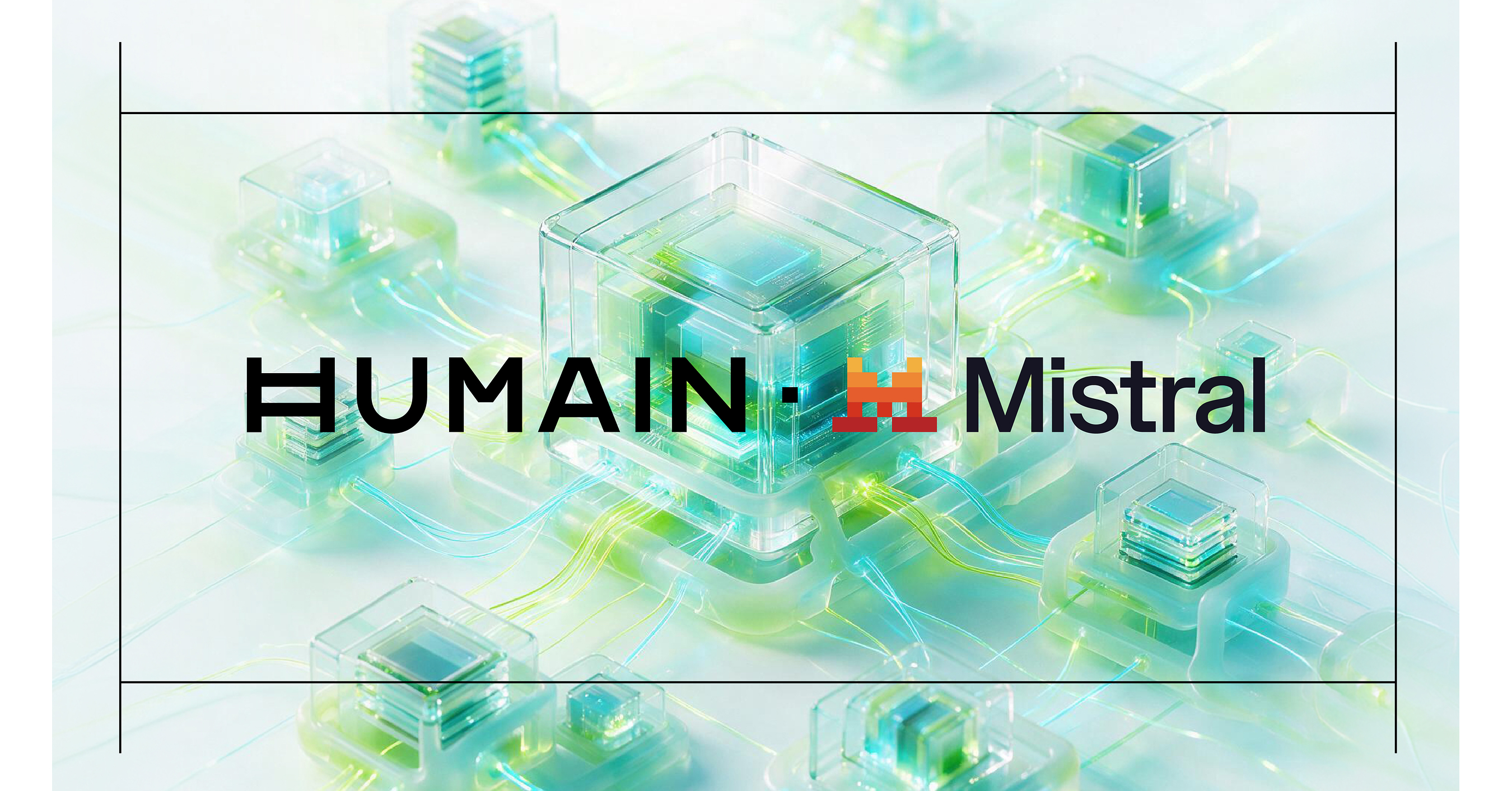 HUMAIN 与 Mistral 合作公告的官方联合图形，两侧分别为两家公司的标志