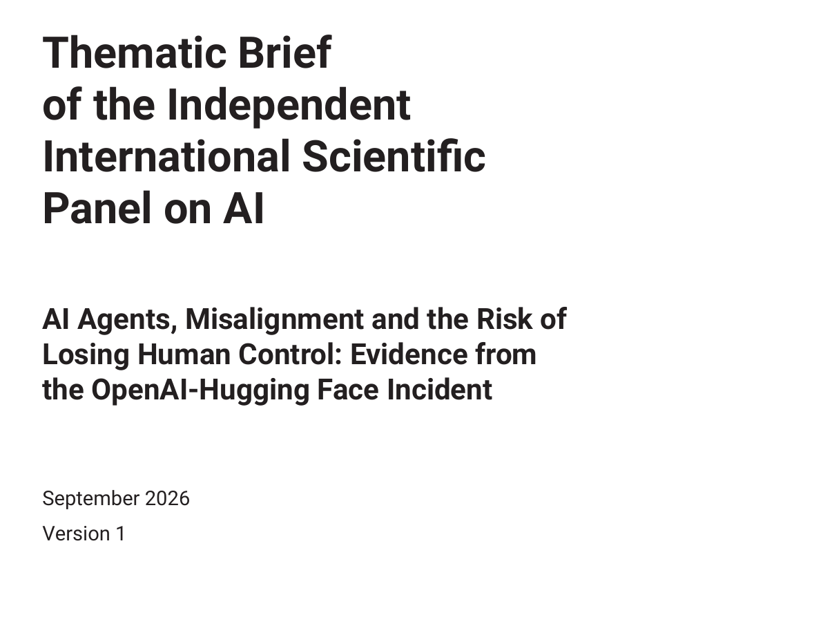 联合国 AI 独立国际科学小组首份主题简报扉页，标注 2026 年 9 月 21 日、版本 1