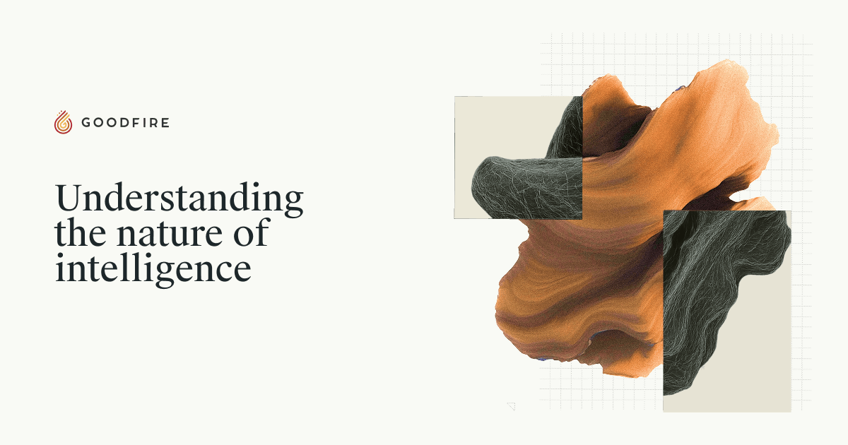 Goodfire 官网的分享封面图：左侧为 GOODFIRE 标志与「Understanding the nature of intelligence」标语，右侧为抽象雕塑图形