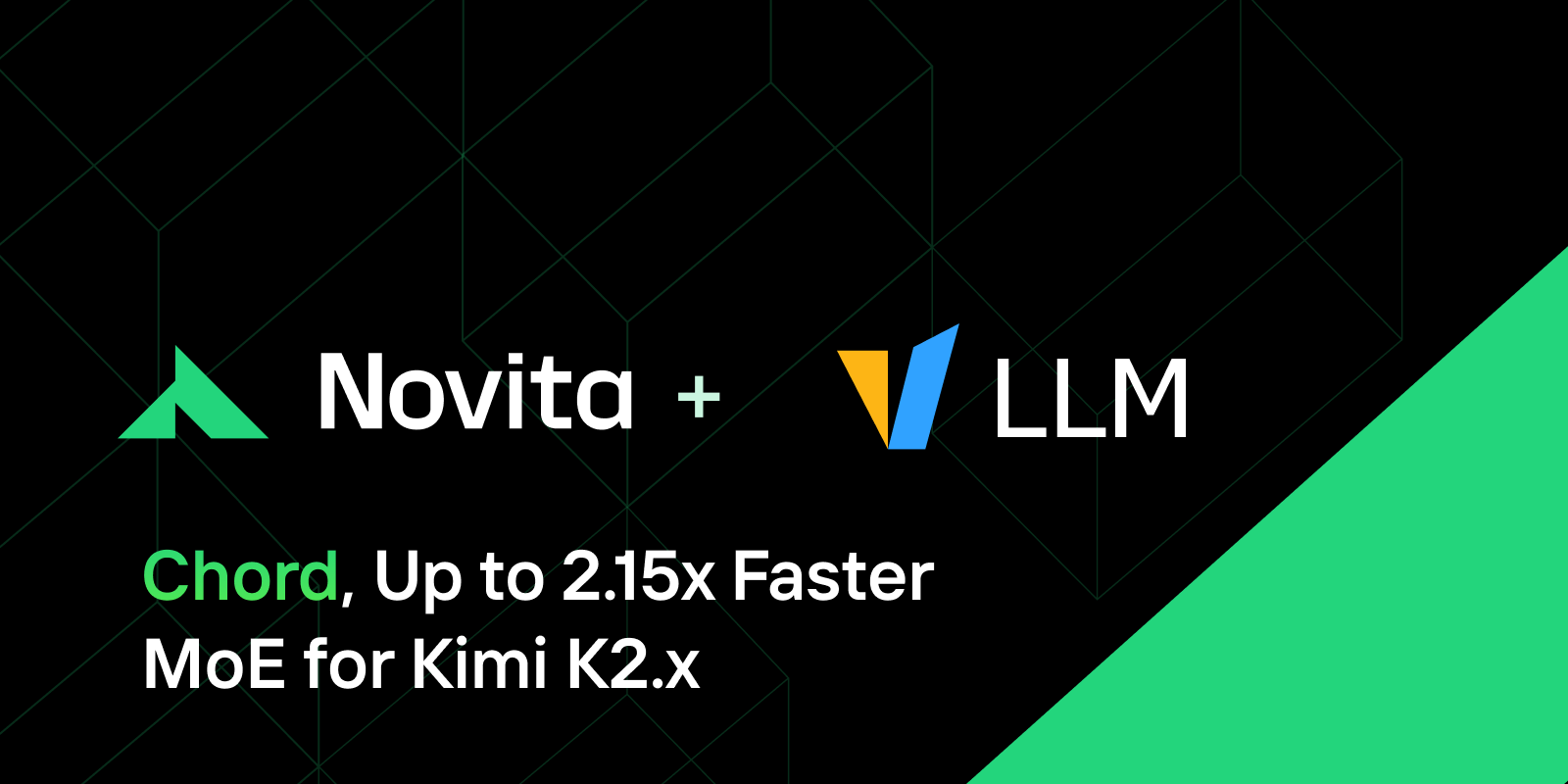 vLLM 与 Novita AI 联合博客的封面图：Novita 与 vLLM 的标志，文案为「Chord，面向 Kimi K2.x 最高快 2.15x 的 MoE」