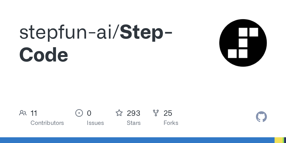 Step Code 仓库 Open Graph 卡片，显示 stepfun-ai/Step-Code、293 stars、25 forks 与 11 contributors