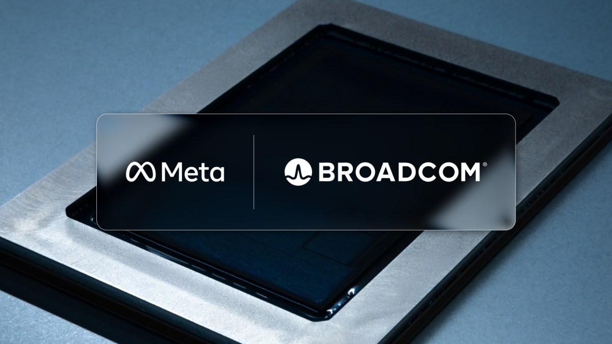 Meta 与 Broadcom 合作公告中的图片：芯片封装上方并排显示两家公司的标志